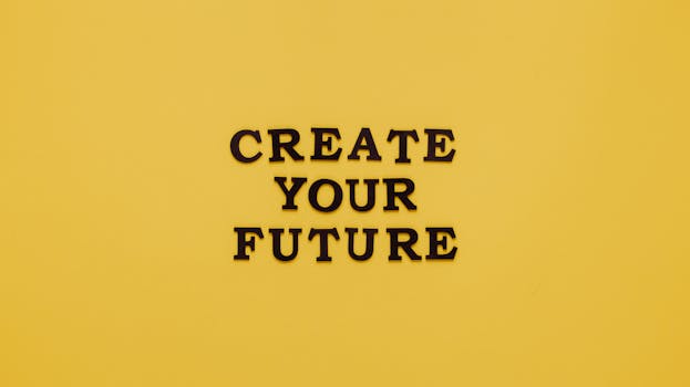 Bold text 'CREATE YOUR FUTURE' on minimalist yellow background. Inspiring design.